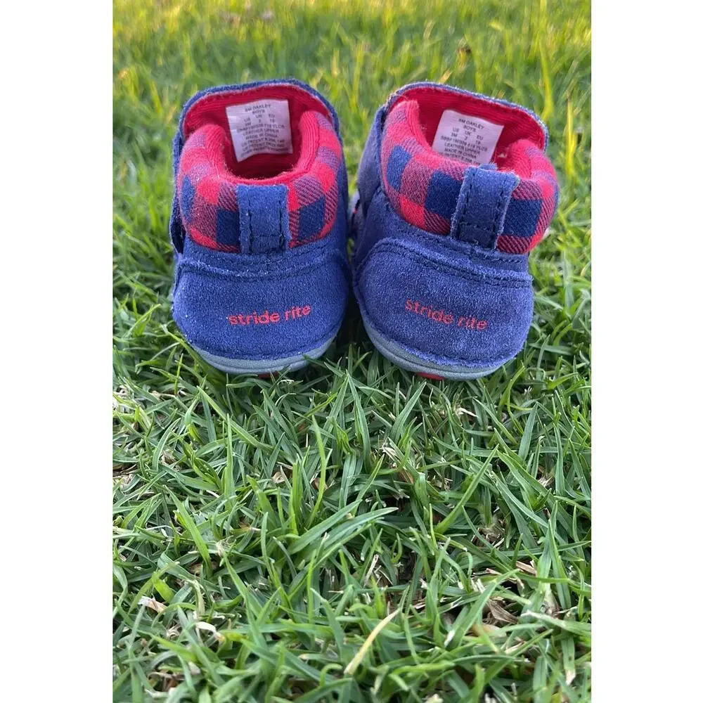Stride Rite SM Oakley Blue & Red Suede Infant Boots Size 3 Months NWOT